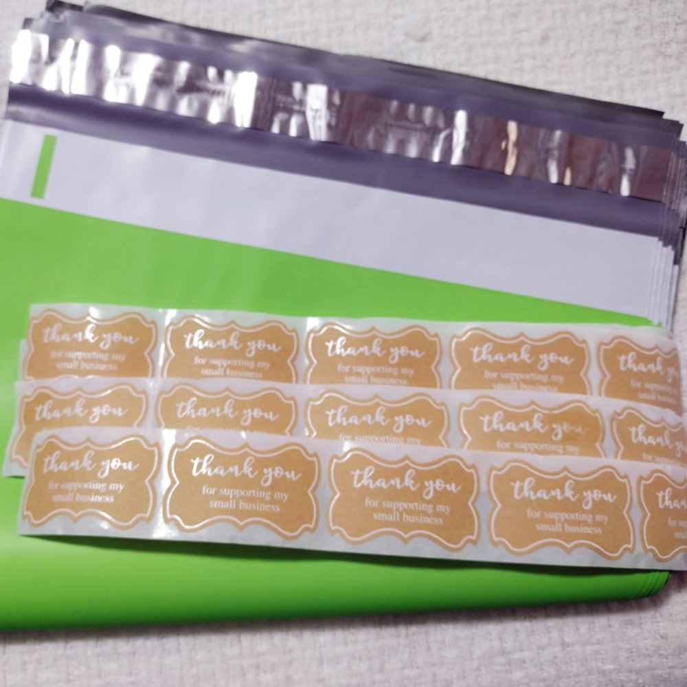 Green 10x13 Poly mailers plus Stickers